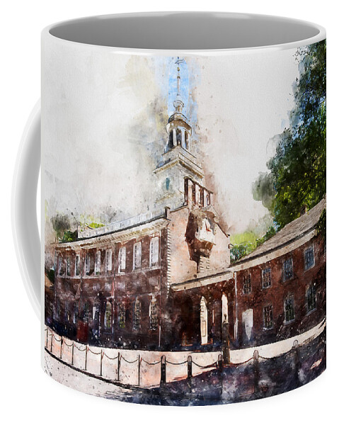 Philadelphia Independence Hall Coffee Mug featuring the painting Philadelphia Independence Hall - 02 by AM FineArtPrints