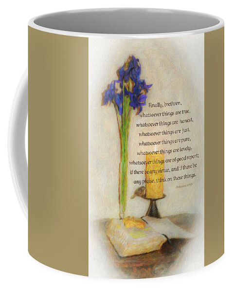 Bible Coffee Mug featuring the photograph Philippians 4 8 by Diane Lindon Coy