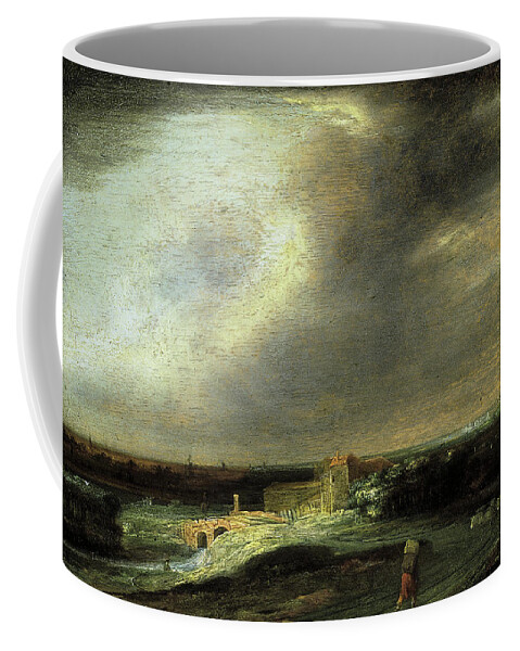 Oil Coffee Mug featuring the painting Philips Koninck -Amsterdam, 1619 -1688-. Landscape with a Distant Town -ca. 1645 - 1646-. Oil on ... by Phillips de Koninck -1619-1688-
