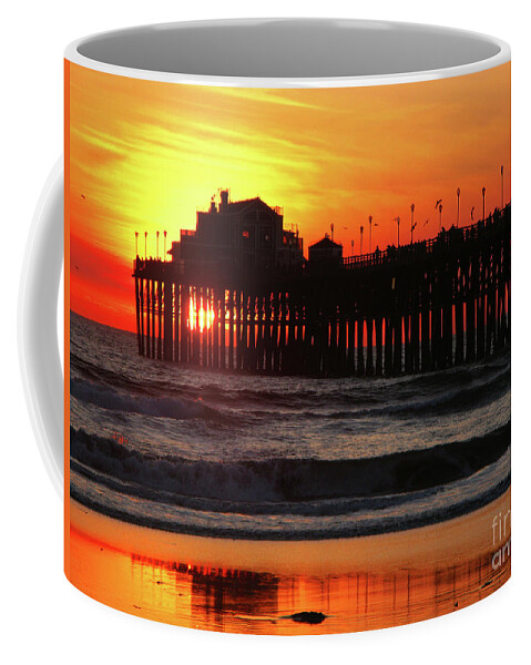 Pacific Ocean Coffee Mug featuring the photograph Pier at Sunset by Terri Brewster