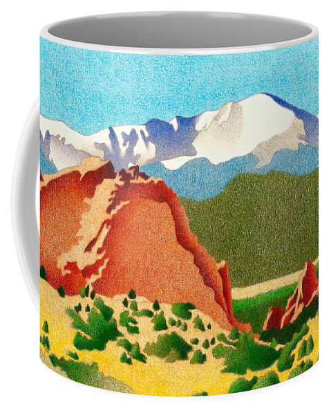 Landscape Coffee Mug featuring the drawing Pikes Peak Winter by Dan Miller