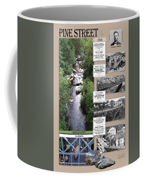 Nevada City History Coffee Mug featuring the digital art Pine Street Bridge, Nevada City, CA by Lisa Redfern