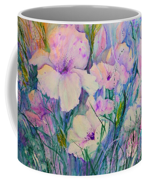 Pink And Purple Spring Flower Medley Coffee Mug featuring the painting Spring Flower Medley pink and purple by Sabina Von Arx
