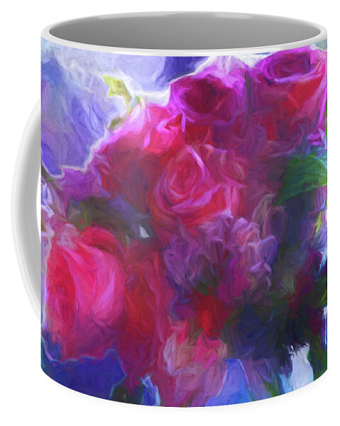 Blossom Coffee Mug featuring the digital art Pink Bouquet of Roses by Cathy Anderson