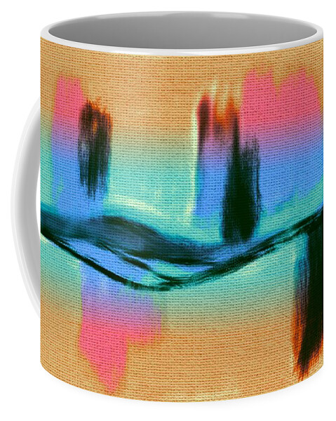 Abstract Coffee Mug featuring the digital art Pink Orange Turquoise Black and Aqua Abstract Painting by Delynn Addams by Delynn Addams
