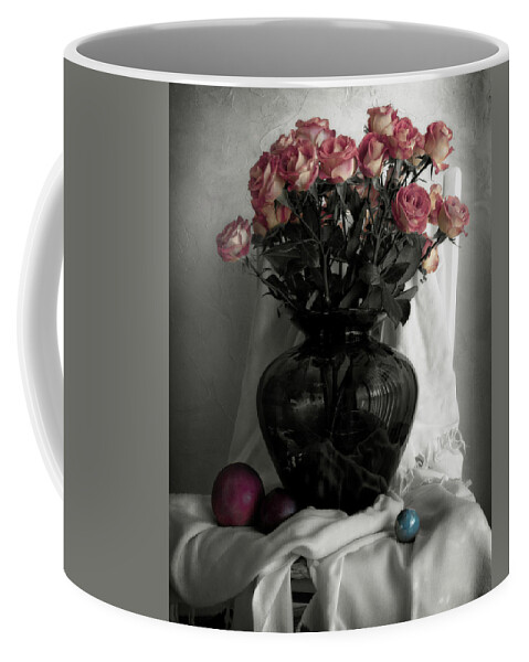 Pink Roses Coffee Mug featuring the photograph Pink Roses and Fruit by Sandra Selle Rodriguez