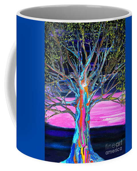 Pink Sky Rainbow Colors Tree Coffee Mug featuring the painting Pink Sky Rainbow Tree #4371 by Priscilla Batzell Expressionist Art Studio Gallery