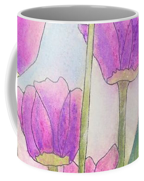 Barrieloustark Coffee Mug featuring the painting Pinkie Tulips by Barrie Stark