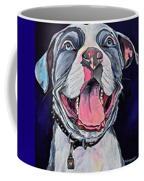 Smiling Pit Bull Dog Coffee Mug featuring the painting Pit Bull Love by Patti Schermerhorn