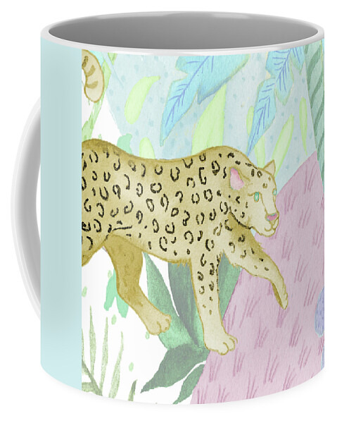 Playful Coffee Mug featuring the mixed media Playful Cheetah In Yellow by Elizabeth Medley