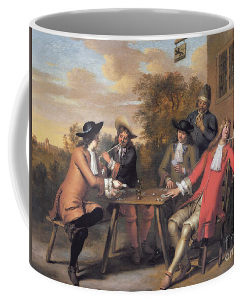 Smoking Coffee Mug featuring the painting Playing Cards by Dutch School