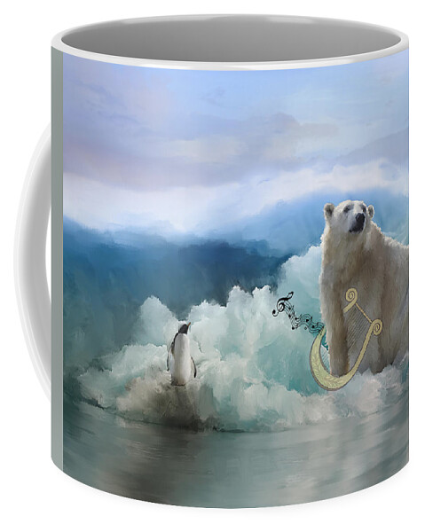 Polar Bears Coffee Mug featuring the mixed media Polar Bears Play the Lyre by Colleen Taylor