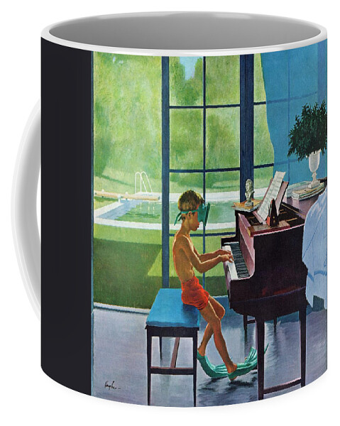 Boy Coffee Mug featuring the drawing Poolside Piano Practice by George Hughes