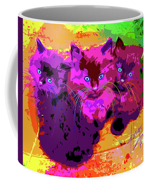 Three Musketeers Coffee Mug featuring the painting pOpCats The Three MusCATteers by DC Langer