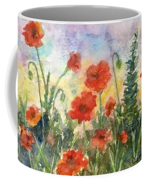 Sunrise Coffee Mug featuring the painting Poppy Garden by Cheryl Wallace