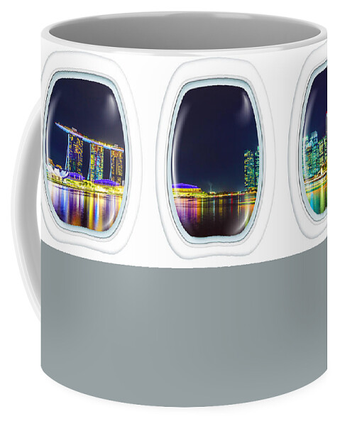 Singapore Coffee Mug featuring the photograph Porthole windows on Singapore by night by Benny Marty