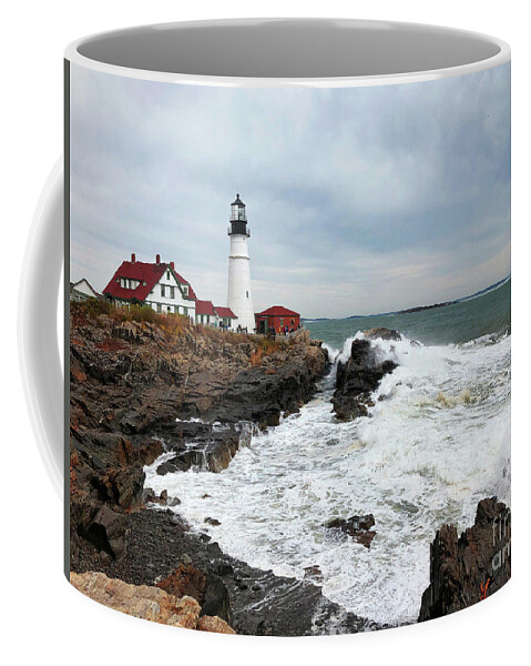 Winter Coffee Mug featuring the photograph Portland Head Light Surf by Jeanette French