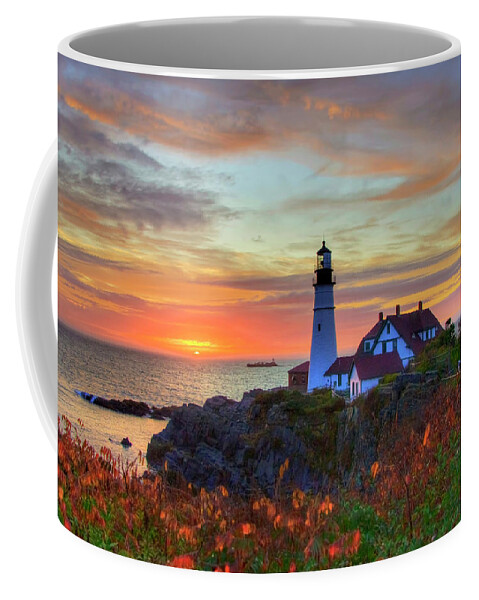 Lighthouse Coffee Mug featuring the photograph Portland Head Lighthouse Sunrise by Joann Vitali