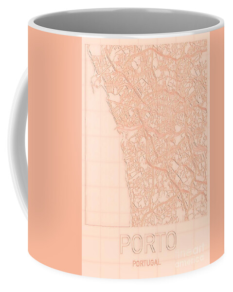 Porto Coffee Mug featuring the digital art Porto Blueprint City Map by HELGE Art Gallery