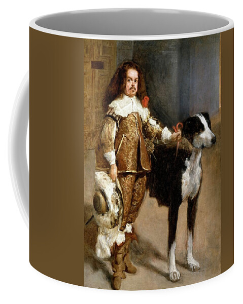 Portrait Of A Buffoon With A Dog Coffee Mug featuring the painting 'Portrait of a Buffoon with a Dog', 1640, Span... by Diego Velazquez -1599-1660-