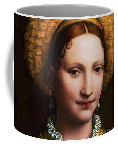 Portrait Of A Lady Coffee Mug featuring the painting Portrait of a Lady by Bernardino Luini by Rolando Burbon