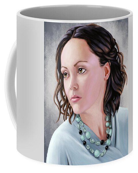 Christina Ricci Coffee Mug featuring the drawing Portrait of Christina Ricci by Sami Matilainen