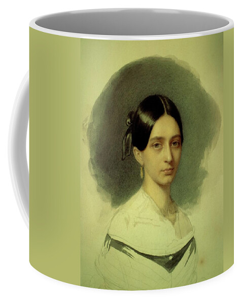 Portrait Coffee Mug featuring the painting Portrait of Clara Wiek -1819-1896-, pianist wife of Schuman. Watercolour. by Album