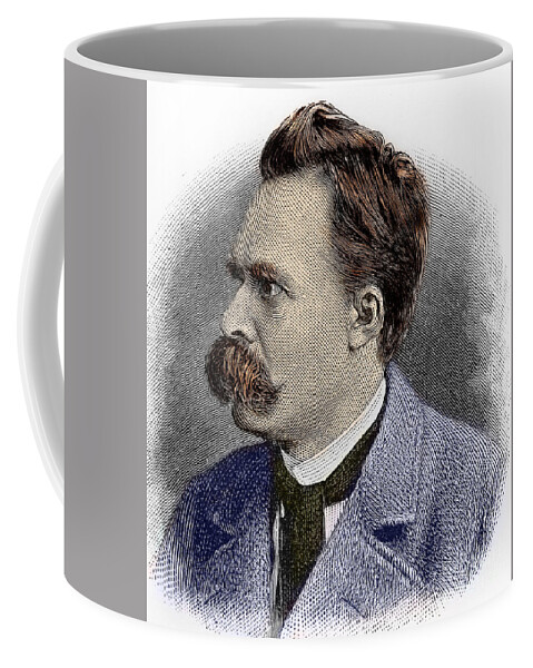 Portrait Of Friedrich Nietzsche 1844 - 1900 Coffee Mug featuring the drawing Portrait Of Friedrich Nietzsche, German Philosopher by European School