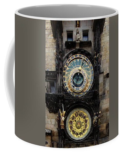 Astronomical Clock Coffee Mug featuring the mixed media Prague Astronomical Clock by Smart Aviation