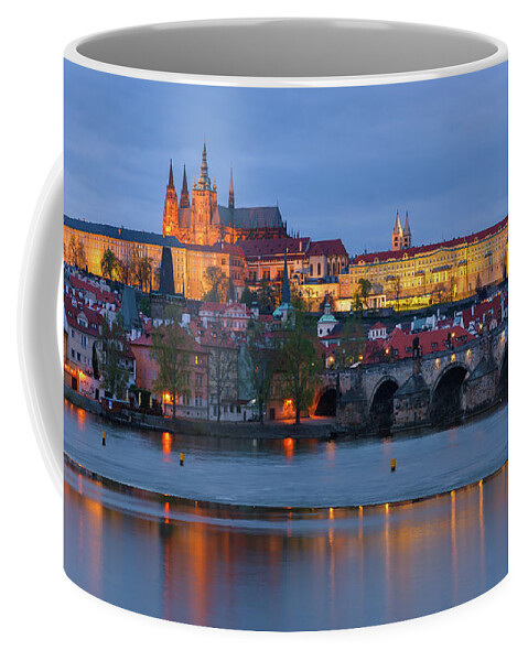 Architecture Coffee Mug featuring the photograph Prague Castle and Charles Bridge at Twilight by Henk Meijer Photography