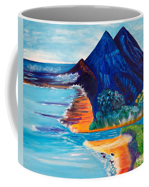 Mountains Coffee Mug featuring the painting Primitive Beach by Santana Star