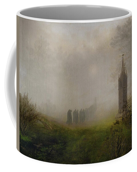 Ernst Ferdinand Oehme Coffee Mug featuring the painting Procession in the fog. Oil on canvas -1828- 81.5 x 105.5 cm. by Ernst Ferdinand Oehme