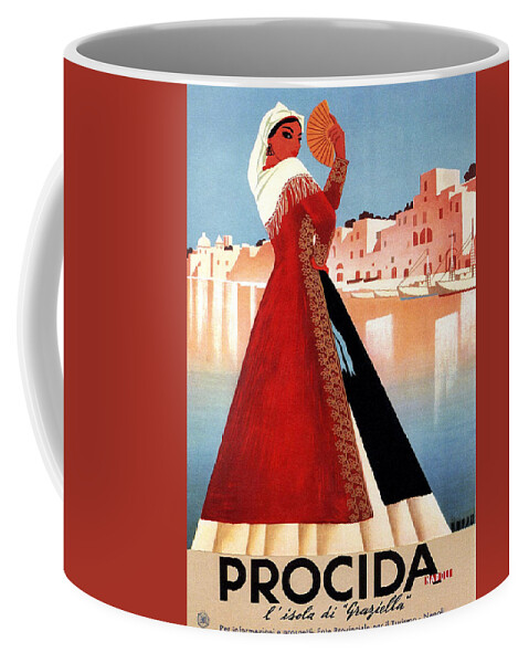 Procida Coffee Mug featuring the digital art Procida, woman on the coast by Long Shot
