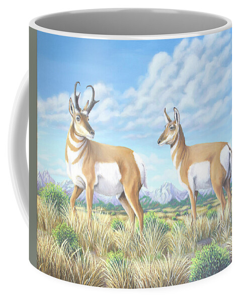 Pronghorn Coffee Mug featuring the painting Pronghorn by the Tetons by Tish Wynne