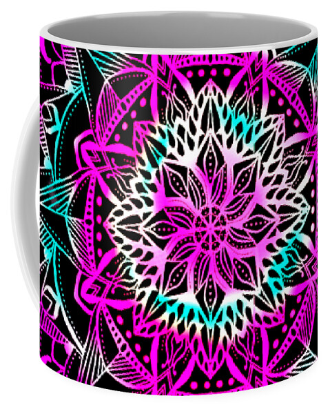 Psychedelic Mandala Coffee Mug featuring the painting Psychedelic Mandala by Becky Herrera
