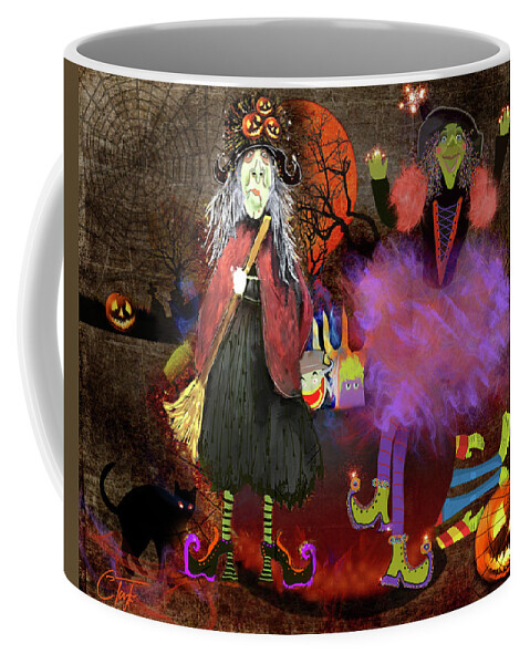 Halloween Coffee Mug featuring the mixed media Pumkinella and Flufnella by Colleen Taylor