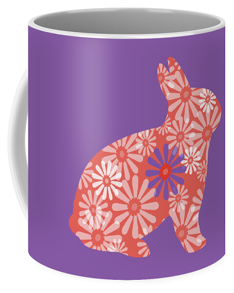 Rabbit Coffee Mug featuring the digital art Purple and Coral Bunny III by Marianne Campolongo