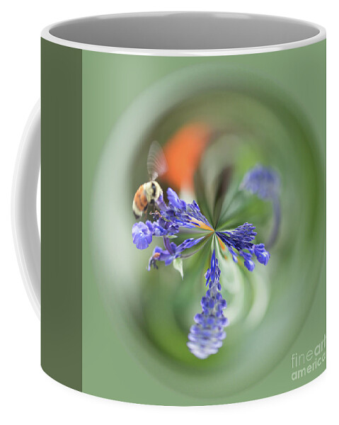 Orb Coffee Mug featuring the photograph Purple flower orb with bee by Phillip Rubino