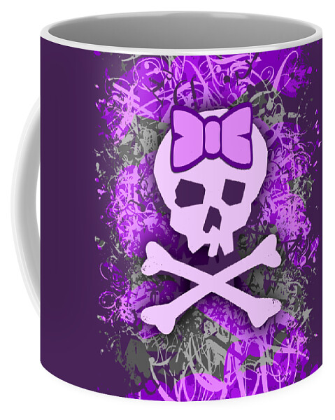Purple Coffee Mug featuring the digital art Purple Girly Skull Graphic by Roseanne Jones