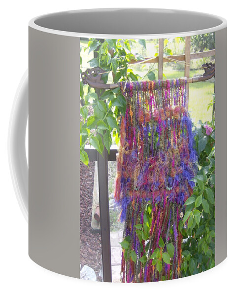 Weaving Coffee Mug featuring the tapestry - textile Purple Weaving by Kay Shaffer
