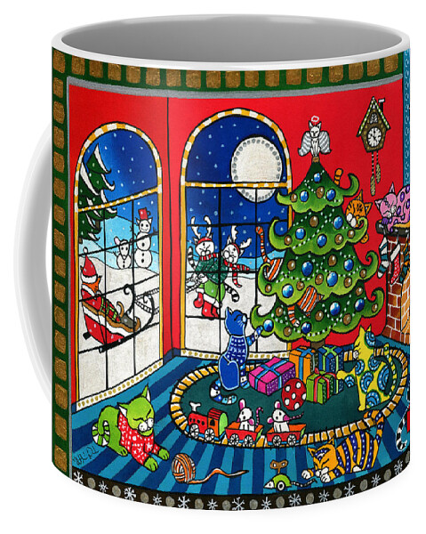 Purrfect Christmas Coffee Mug featuring the painting Purrfect Christmas Cat Painting by Dora Hathazi Mendes