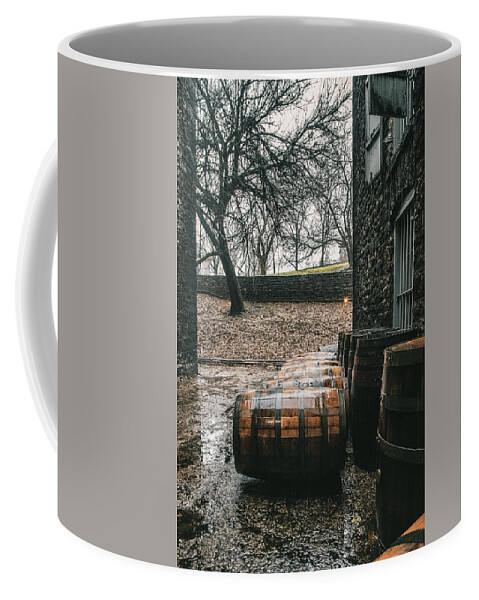  Coffee Mug featuring the photograph Rain on Bourbon Barrel by Joseph Caban