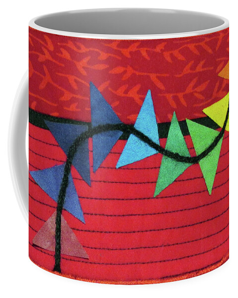Art Quilt Coffee Mug featuring the tapestry - textile Rainbow Flying Geese 3D Curve by Pam Geisel