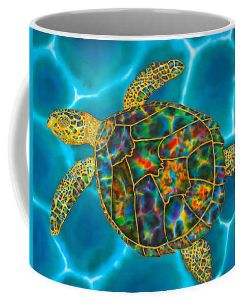 Turtle Coffee Mug featuring the painting Rainbow Opal Sea Turtle by Daniel Jean-Baptiste