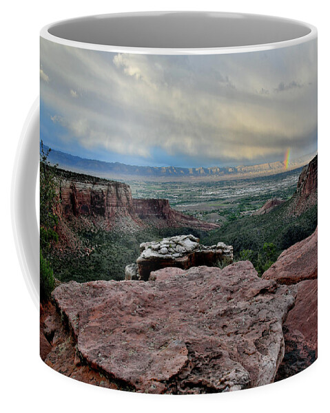 Colorado National Monument Coffee Mug featuring the photograph Rainbow over Book Cliffs from Grand View Point by Ray Mathis
