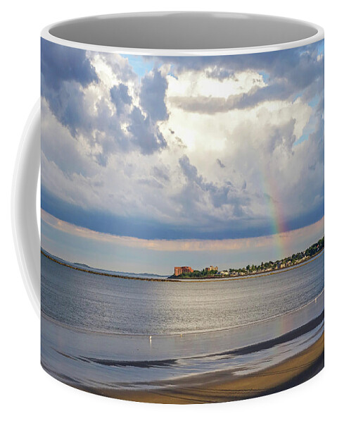 Revere Coffee Mug featuring the photograph Rainbow over Winthrop From Revere Beach Dramatic Sky by Toby McGuire