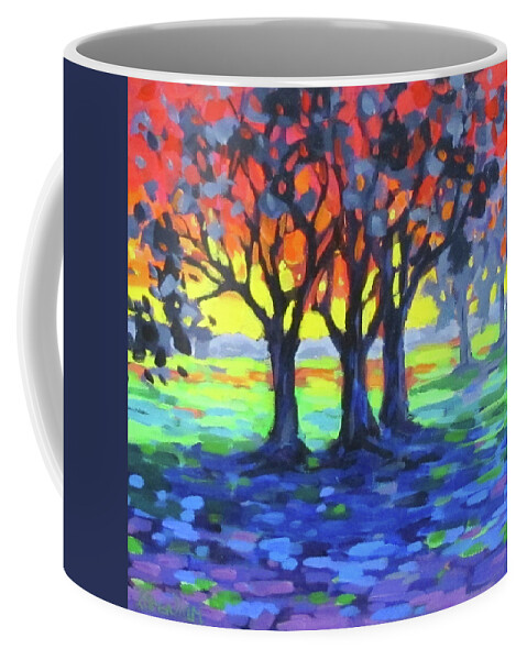 Landscape Coffee Mug featuring the painting Rainbow World by Karen Ilari