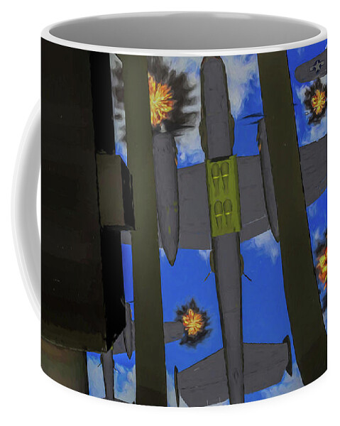 North American B-25 Mitchell Coffee Mug featuring the digital art Raining Steel - Oil by Tommy Anderson