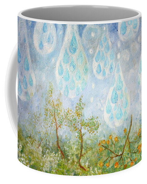 Rainy-day Coffee Mug featuring the painting Rainy day by Elzbieta Goszczycka