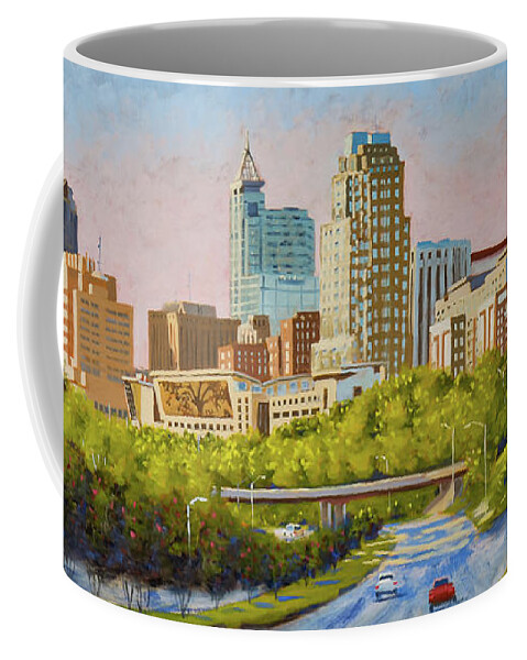 Raleigh Coffee Mug featuring the painting Raleigh Skyline by Tesh Parekh